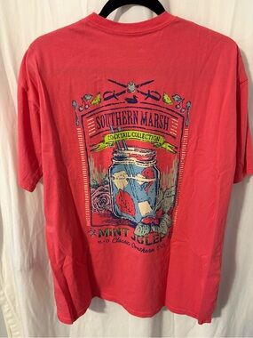 Southern Marsh Coral Short-Sleeve Graphic Tee with Blue and Cream Print